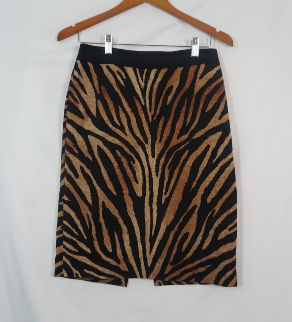 White House Black Market Zebra Tiger Print Pencil Skirt Black Brown